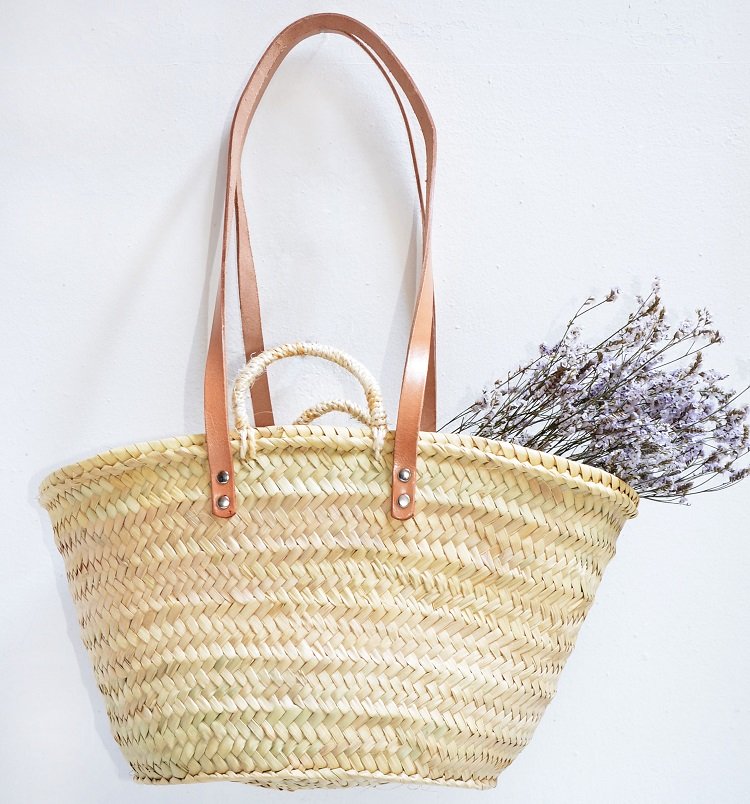 Comprar Capazo de Palma 6V, bandolera, Asa corta pita, larga cuero pulido,  Reforzado, aprox. 36x20 cm - X-72250 en Birdikus, Tienda online